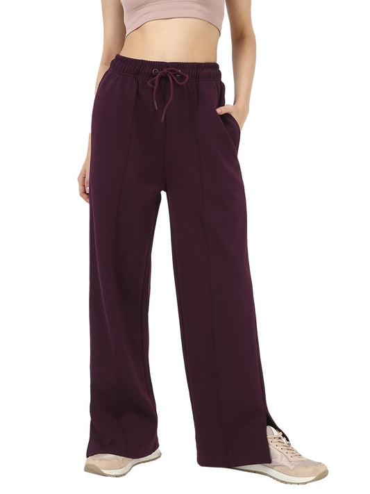Bewakoof Womens Solid Regular Fit Cotton Blend Trackpants_677392_Maroon_XS