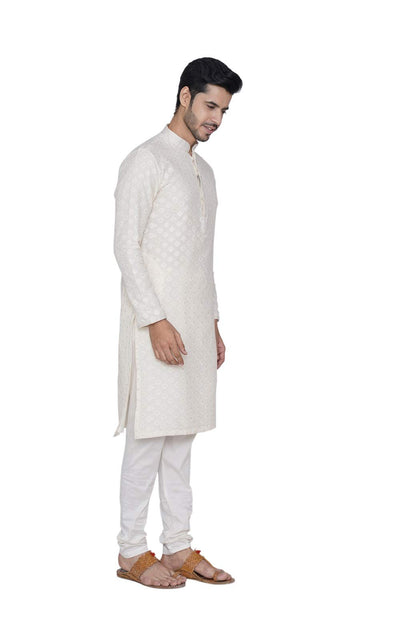 Manyavar Selfdesign Motif Weave Casual Kurta And Churidar Set For Men