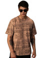 Veirdo Mens Cotton Oversized Loose Baggy Fit Drop Shoulder Round Neck Paisley Short Sleeve T-Shirt Bei