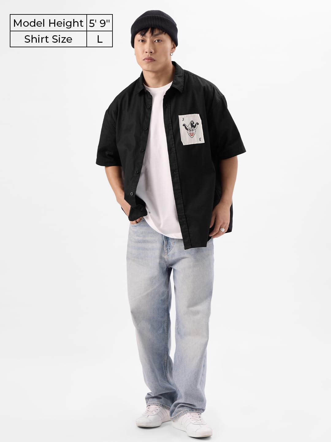 The Souled Store Official Joker: Devils Smile Men and Boys Short Sleeves Collared Neck Button Front Black Graphic Printed Cotto
