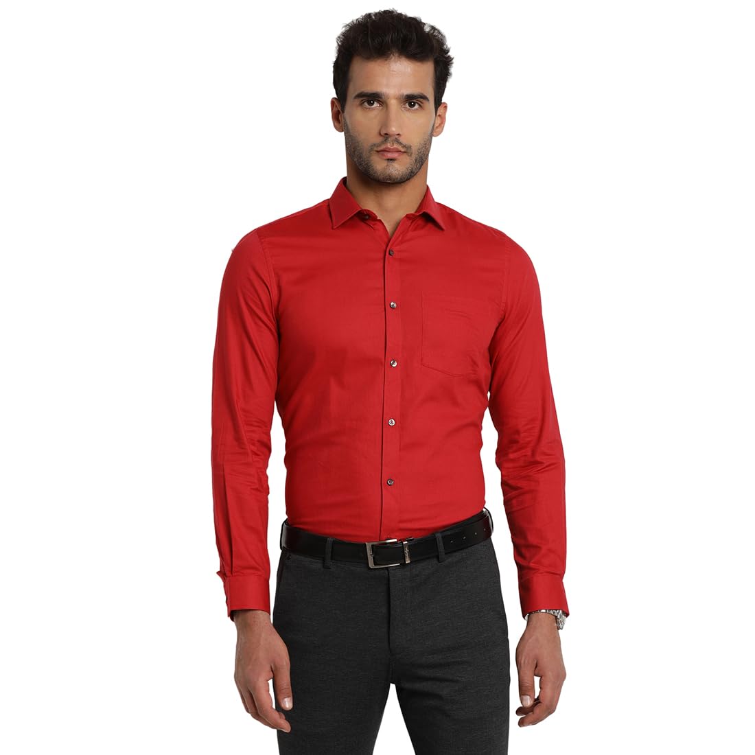 Turtle Men 100% Cotton Regular Fit Red Solid Full Sleeve Formal Shirt