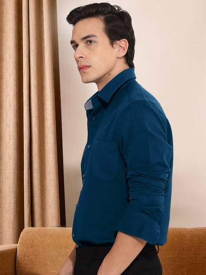 Pinkmint Cotton MenS Shirt L Soild Casual Shirt L Long Sleeve Office Wear Shirt L Spread Collar Regular Fit Shirt Teal