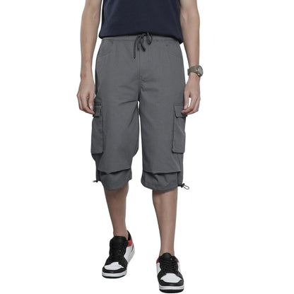 The Indian Garage Co Men Relaxed Fit Solid Mid-Rise Cargo Bermuda Shorts Ash Grey