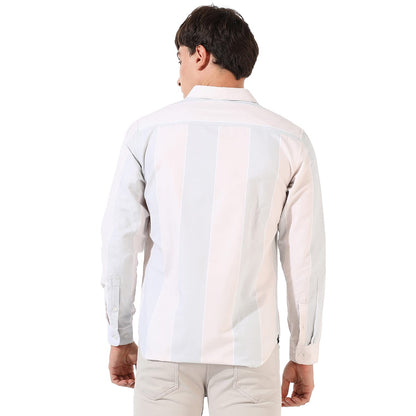 Campus Sutra Mens White and Blue Striped Button Up Spread Collar Shirt for Casual Wear | Regular Fit | Cotton Twill Shirt Craft