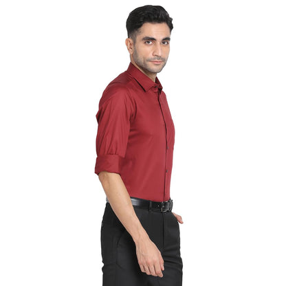 Turtle Men 100% Cotton Slim Fit Solid Full Sleeve Formal Shirt Red