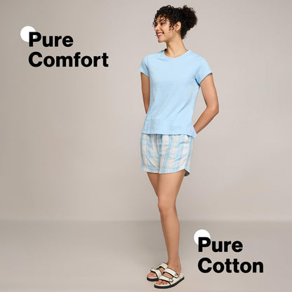 NYKD (NYS914 Checked Pure Cotton Shorts for Women | Relaxed Fit with Non Slip Elasticated Waistband, Adjustable Drawcord & 2 Sid