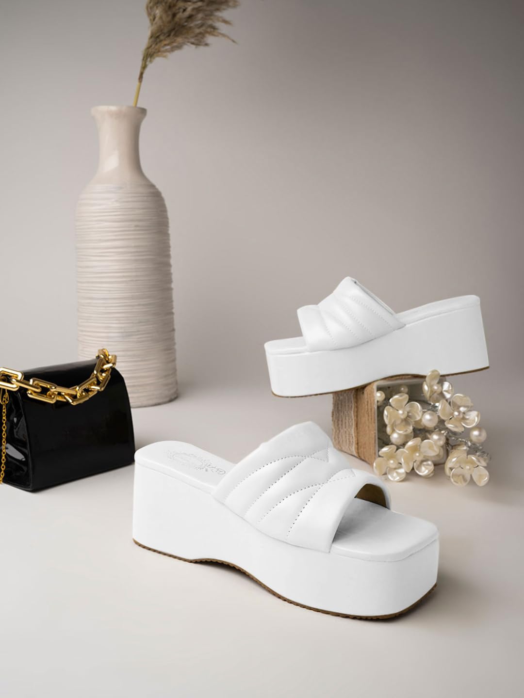 Shoetopia Women & Girls Retro Style Platform Heels/P-1/White