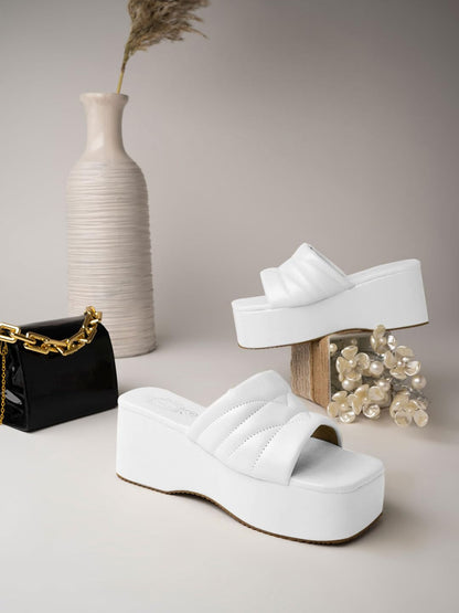 Shoetopia Women & Girls Retro Style Platform Heels/P-1/White