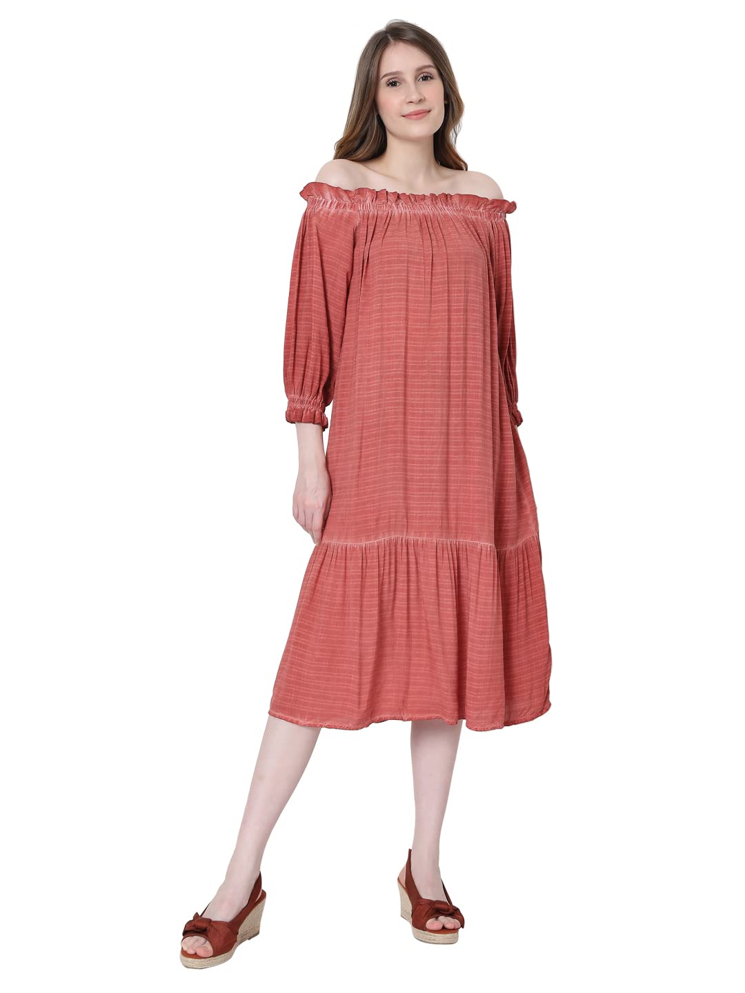 Vero Moda WomenS Modal A-Line Midi Casual Dress (146116101-Chili Oil_Chili Xl)