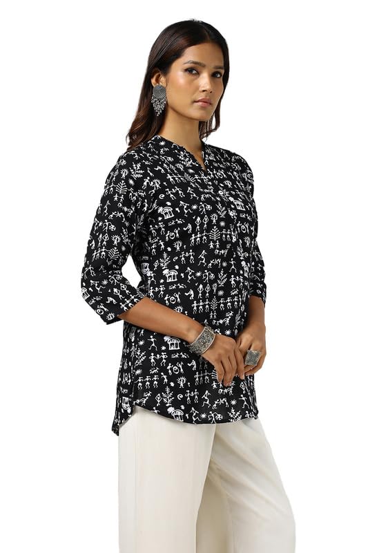 Soch Womens Black Cotton Warli Print Tunic