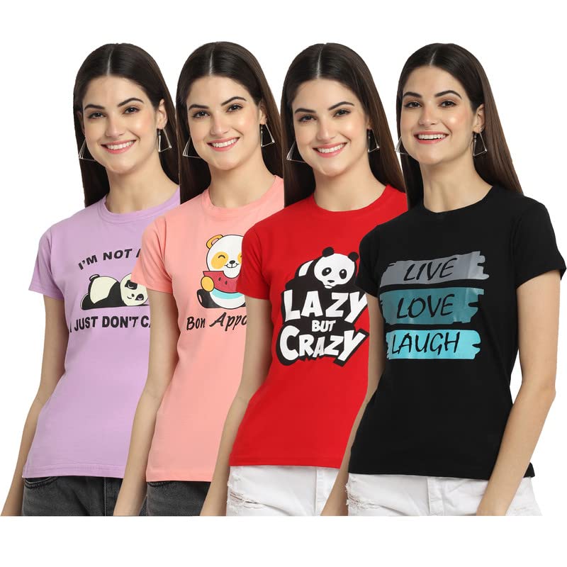 Preneum Womens Cotton Regular Fit Latest Graphic Stylish Printed Short Sleeves Casual T-Shirt || Trendy Design & Stylish (Pack