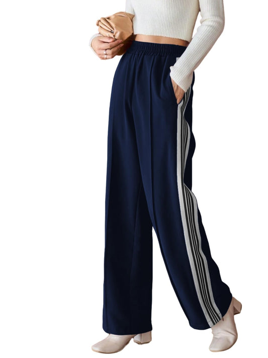 Greciilooks WomenS Relaxed Fit High Rise High-Waist Korean Style Trousers | Elegant Pants | Stylish Formal & Casual Wear Blue