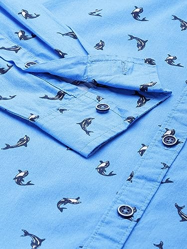 The Indian Garage Co Men Blue Abstract Printed Slim Fit Cotton Casual Shirt