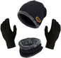 Digital Shopee Winter Knit Beanie Set Of Cap Hat Neck Warmer Scarf And Woolen Gloves Set Skull Cap For Men/Women - (Black, 3 Pie