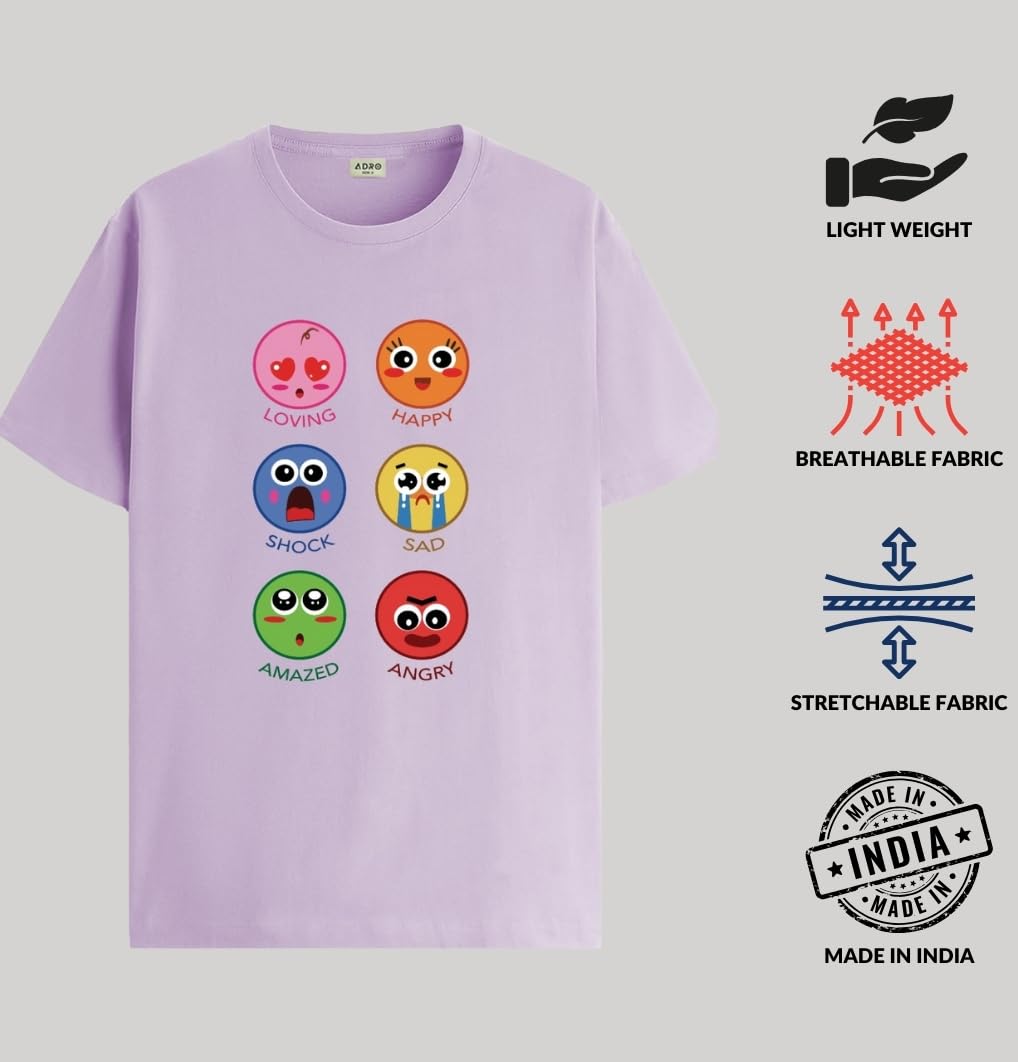 ADRO T Shirts for Boys & Girls || Emotions of Smiley Printed T-Shirt || Ages 3-14 || 100% Cotton Round Neck Tshirt for Boys & Gi