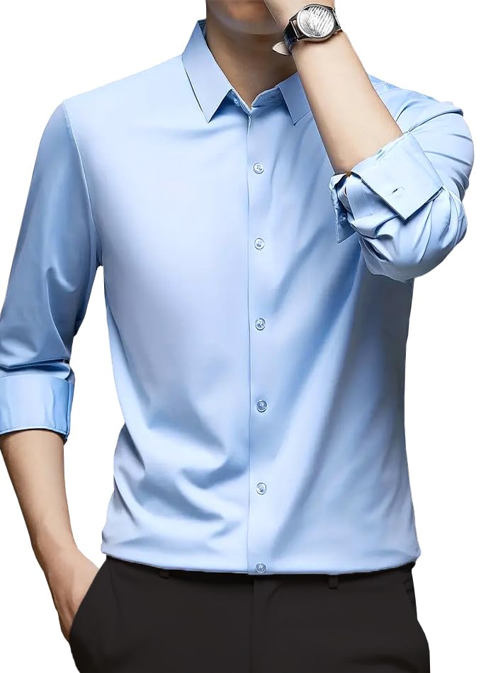 CB-COLEBROOK Mens Silk Satin Dress Shirts for Men Long Sleeve Button Down Shirts Party Prom Wedding Shirt Top (in, Alpha, 2XL,
