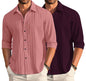 Deelmo Combo Of MenS Casual Button Down Shirts Long Sleeve Linen Shirt Fashion Textured Summer Shirts Pack Of 2