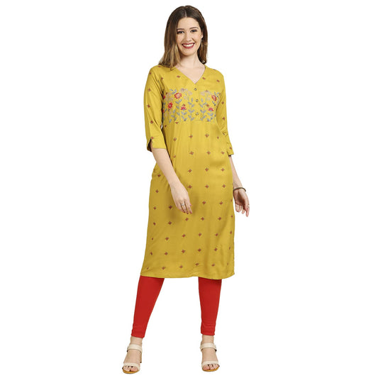 anubhutee Women Rayon Straight Ethnic Motifs Printed Thread Work Kurta