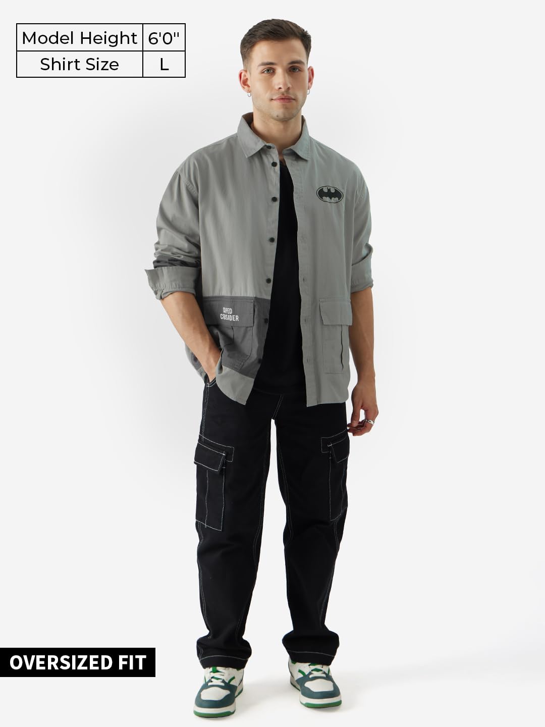 The Souled Store Official Batman: Dark Knight Returns Men and Boys Long Sleeve Collared Neck Button Front Grey Garphic Print Ove