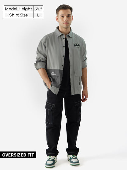 The Souled Store Official Batman: Dark Knight Returns Men and Boys Long Sleeve Collared Neck Button Front Grey Garphic Print Ove