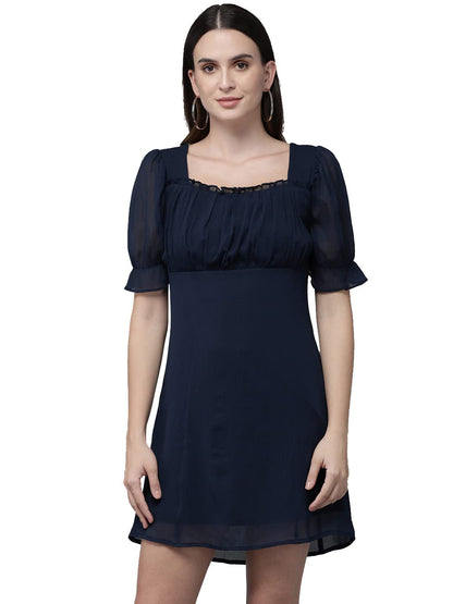 Rare Women'S Chiffon A-Line Midi Dress (Ep7043_Navy Blue_Xl)