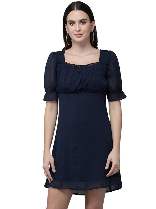 Rare Women'S Chiffon A-Line Midi Dress (Ep7043_Navy Blue_Xl)