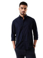 Dennis Lingo Men Navy - Teal Solid Spread Collar Full Sleeves Regular Fit Cotton Casual Shirt