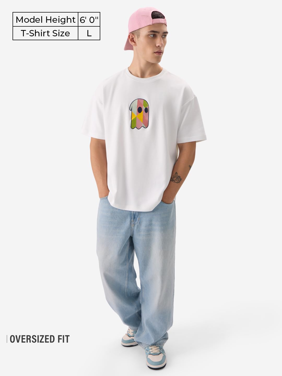 The Souled Store Originals: Just Souled Men and Boys Short Sleeve Round Neck White Cotton Oversize T-Shirt