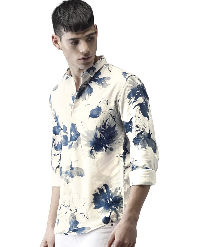 Eyebogler Men Collar Neck Floral Print Full Sleeve Regular Fit Shirt