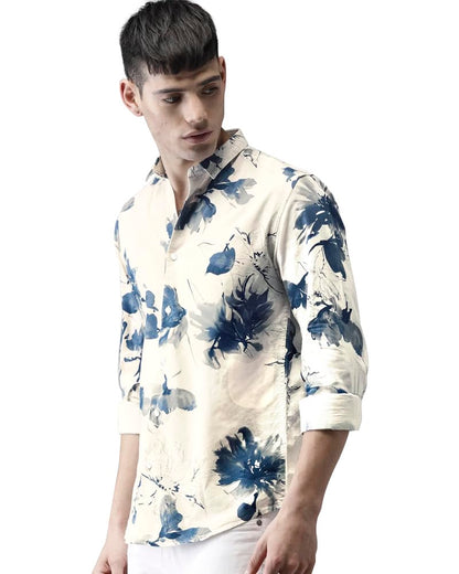 Eyebogler Men Collar Neck Floral Print Full Sleeve Regular Fit Shirt