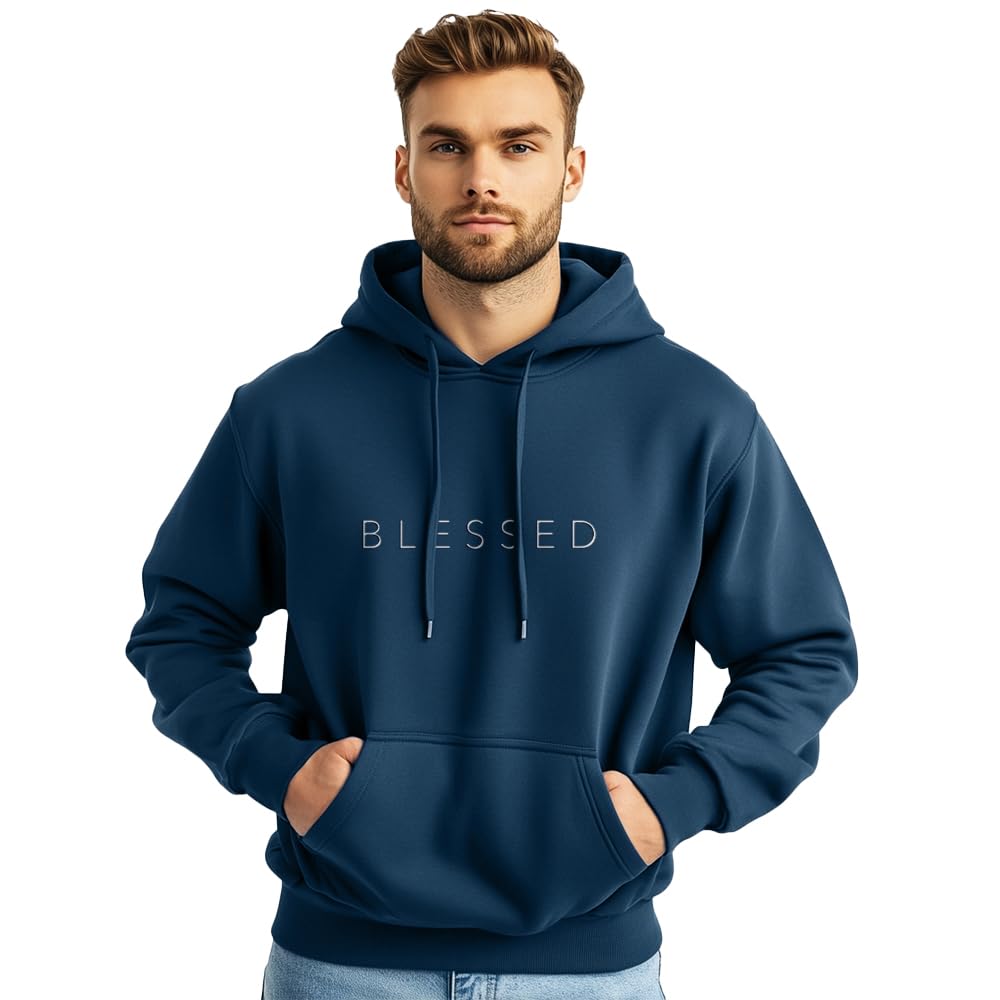 Nobero MenS Cotton Blend Hooded Neck Regular Fit Sweatshirt (1M-Twho-C0218_Navy Blue_Small)