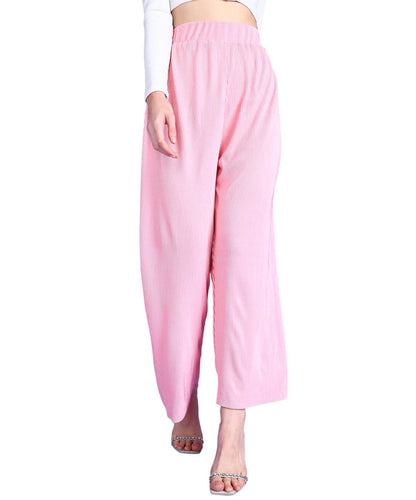 POPWINGS Casual Self Design Wrinkle Shimmer Trouser for Women || Pull On Trouser for Women || High Rise Loose Fit Women Trouser