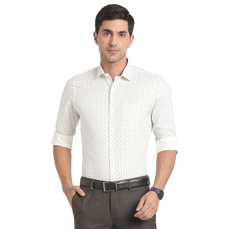 Turtle Men 100% Cotton Regular Fit Beige Printed Formal Shirt