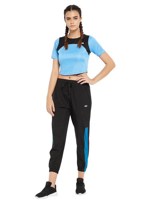 Clovia Womens Comfort-Fit Active Cropped T-Shirt with Yoke Panel (AT0151P03_Blue_S)