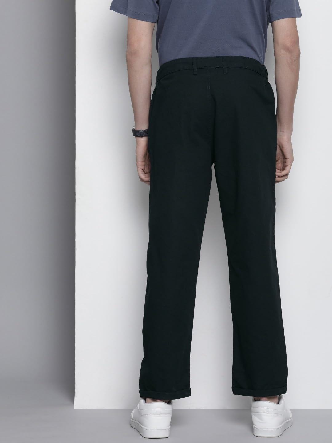 The Indian Garage Co Men Relaxed Fit Solid Mid-Rise Trousers Navy