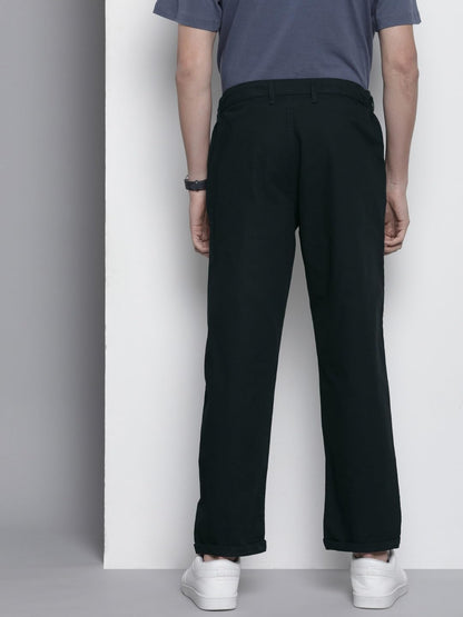 The Indian Garage Co Men Relaxed Fit Solid Mid-Rise Trousers Navy