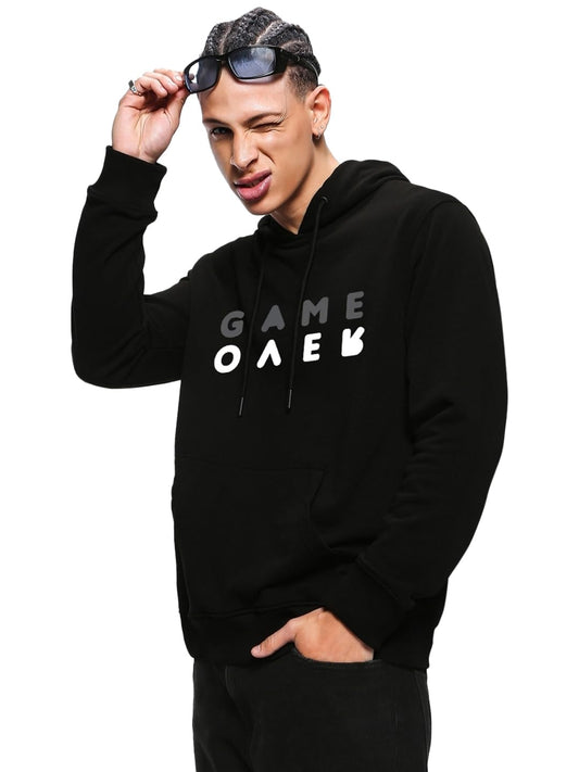 Bewakoof MenS Graphic Print Regular Fit Full Sleeve Fleece Hoodies Black