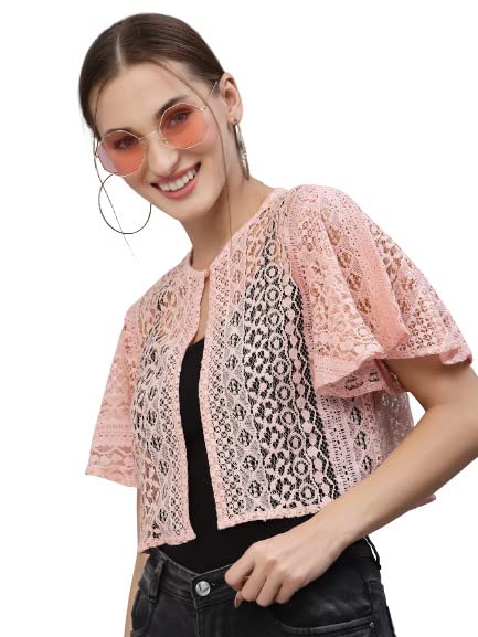 Style Quotient Women Nude Self Design Lace Open Front Smart Casual Shrug