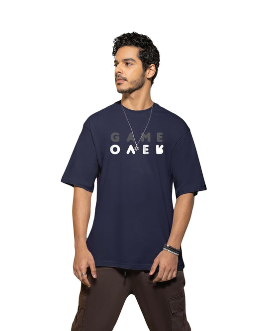 Bewakoof Mens Typography 100% Cotton T-Shirt - Oversized Fit, Round Neck, Half Sleeves Blue