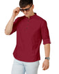 Zombom MenS Cotton Blend Solid Regular Fit Casual Mandarin/Chinese Collor Short Kurta Maroon