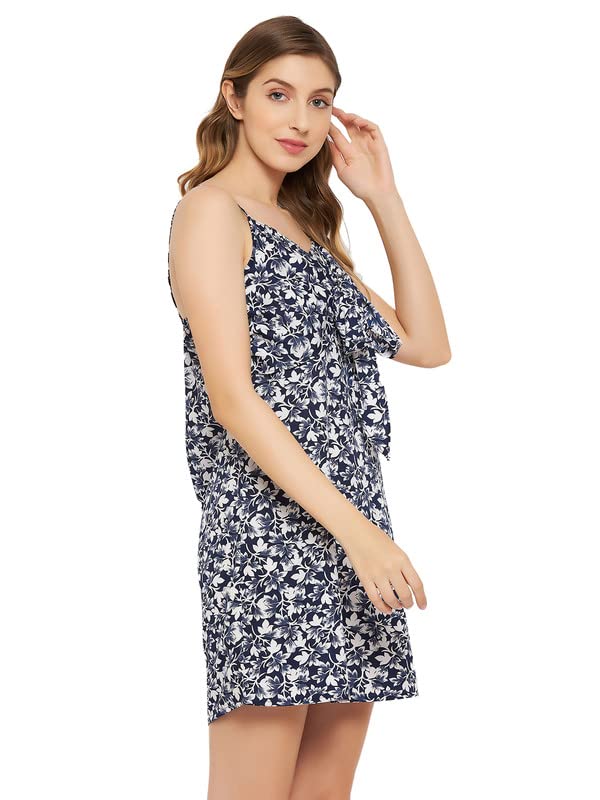 Clovia Women'S Crepe Pretty Florals Resort Wear Dress In Blue