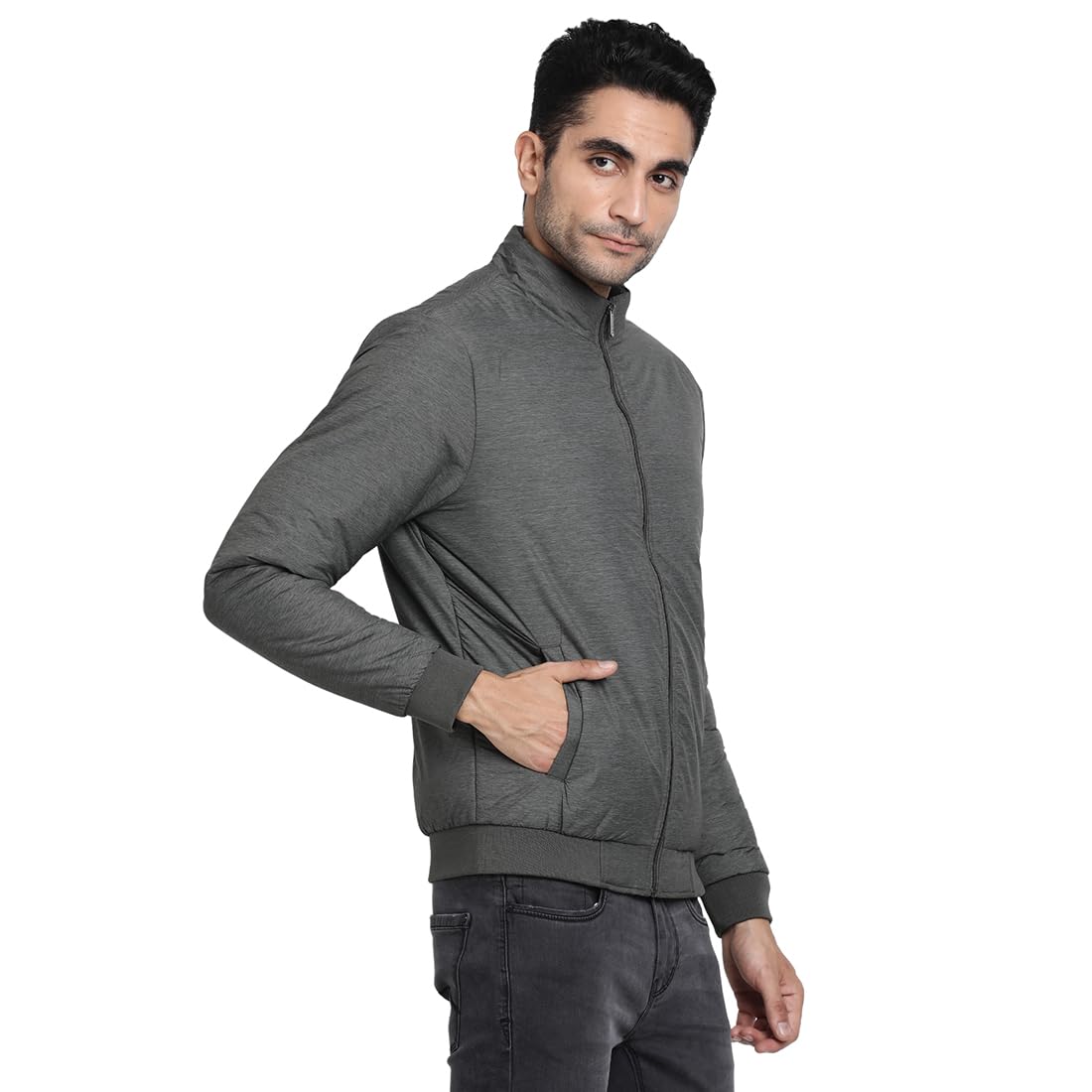 Turtle Men Nylon Solid Regular Fit Full Sleeve Grey Windcheater Jacket