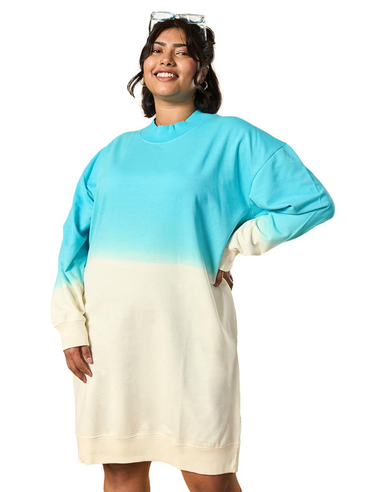 Bewakoof Heavy Duty 1.0 WomenS Ombre Oversized Fit Full Sleeve High Neck Cotton Plus Size Sweatshirt Dress_614104_Beige_6Xl