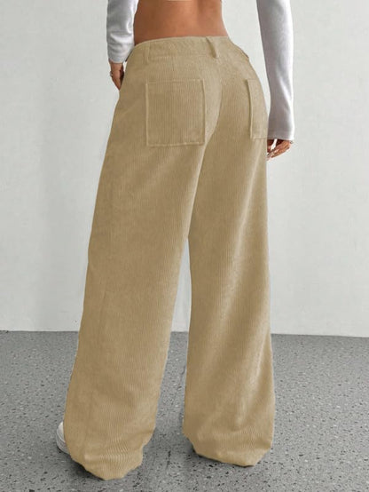 SMOWKLY Womens Aesthetic Cotton-Blend Wide Leg Pants with Pocket || Loose Comfy Elastic Waist Corduroy Textured Casual Work Tro