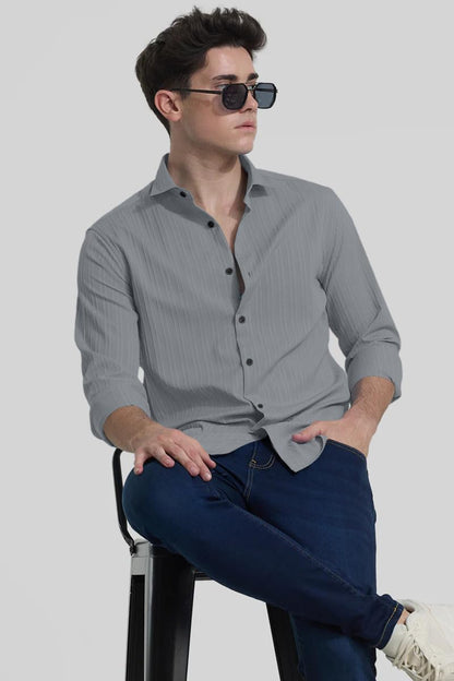 Finivo Fashion MenS Casual Cotton Plain Button Down Shirts Full Sleeve Textured Summer Beach Shirt For Men Grey