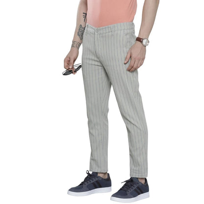The Indian Garage Co Men Slim Fit Striped Mid-Rise Stretchable Chinos