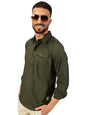Thomas Scott Men Solid Cotton Linen Kurta Shirt (Ts1531_Dark Green, M)