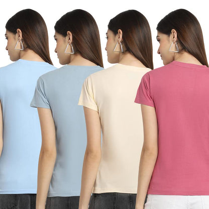 Preneum Womens Cotton Regular Fit Latest Graphic Stylish Printed Short Sleeves Casual T-Shirt || Trendy & Latest Style (Pack 4)