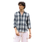 Campus Sutra Mens Navy Blue & Ivory White Ombre Buffalo Check Shirt | Casual Wear | Spread Collar | Long Sleeve | Button Closur