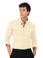 Pinkmint Mens Long Sleeve Button Down Light Beige Shirt for Men Collared Casual Formal Soild Shirt